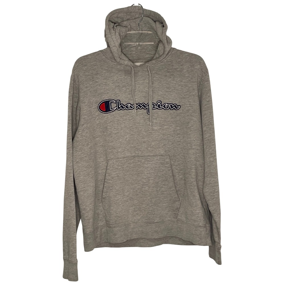 Champion Men's Medium Oxford Heather Gray Script Logo Pullover Hoodie Sweatshirt